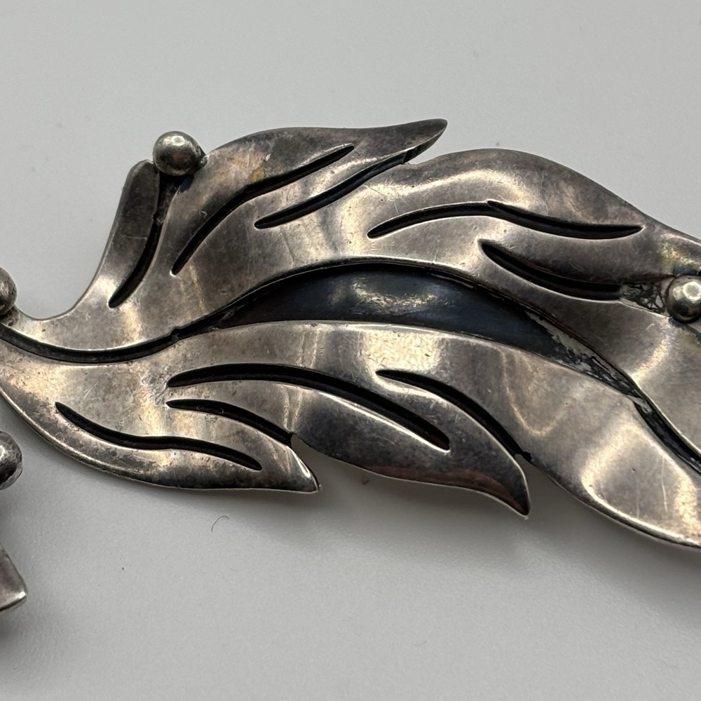 Vintage Tasco Designer Maricela Floral Leaf Sterling Silver Brooch Pin Set Of 2 - Picture 12 of 15